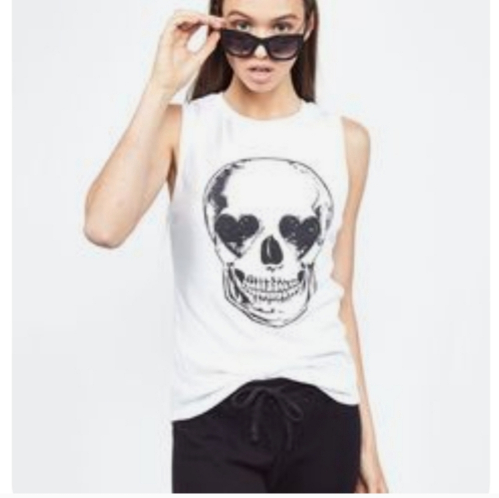 Lauren Moshi Ashlin Heart Skull tank top